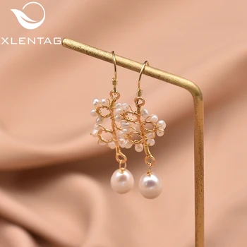 

XlentAg Original Handmade Design Natural Pearl Dangle Earrings For Women Part Gift Flower Drop Earrings Luxury Jewelry GE0671