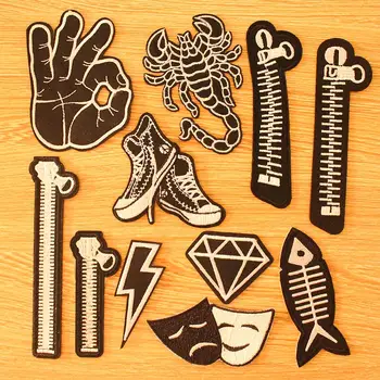 

Prajna Black and White Punk Patch Iron On Patches On Clothes Sticker on Clothes Stripe Embroidered Patches For Clothing Stickers