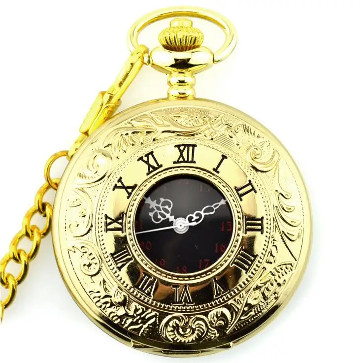 gold black Горячая карманные часы классические древние римские медные РЕЗНЫЕ мемориальные двойной дисплей Горячая стали для мужчин - Цвет: gold black