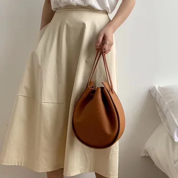 

Niche Design Drawstring Round Bucket Bag Casual Shoulder Crossbody Bag Female New 2020 PU Leather Personality A267