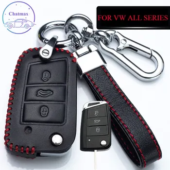 

For VW Jetta Tiguan Bora Lavida Passat Polo Car Key Bag Genuine Leather Case Fob Cover Red Black Holder Interior Accessory