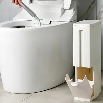 

3 in 1 Narrow Plastic Trash Can Set with Toilet Brush Bathroom Waste Bin Dustbin Trash Cans Garbage Bucket Garbage Bag Dispenser
