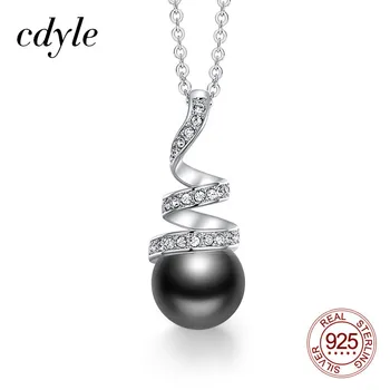 

Cdyle Delicate Simple Bridal Wedding Jewelry Black Freshwater Pearl Geometric Spiral Shape Pendant Necklace for Wife Gift
