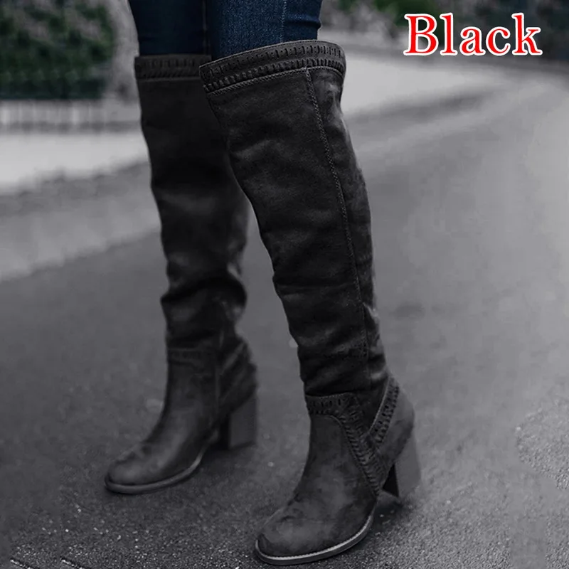 WENYUJH Women Over The Knee High Boots Hoof Heels Winter Shoes Pointed Toe Sexy Elastic Fabric Women Boots Size 35-43 Shoes - Цвет: black