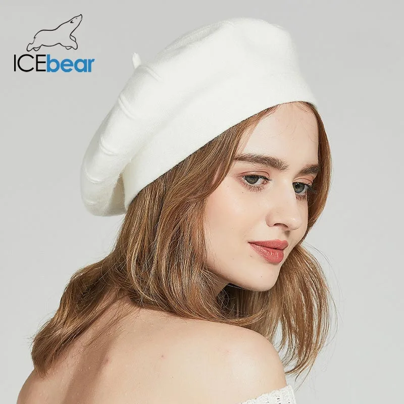Ледяной медведь зимние шапки для женщин осенние вязаные шерстяные береты с козырьком новые модные однотонные женские E-MX18133 - Цвет: 10