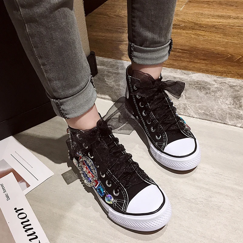bambas mujer blancas Zapatillas de lona con cordones para mujer, zapatos de  mujer, zapatillas planas, informales, de color blanco y negro para mujer| Zapatos vulcanizados de mujer| - AliExpress