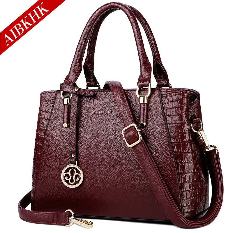 S9207-Burgundy Кожаные сумки брендовые сумки для женщин классические женские ручные сумки Аллигатор сумка на плечо роскошные Дизайнерские Сумочки черная сумка - Цвет: S9207-Burgundy