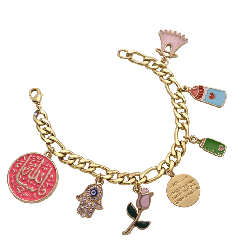 Ислам Мусульманский машалла ваньякад Аль Калам Хамса рука Фатимы сглаза из нержавеющей стали для браслетов младенцев