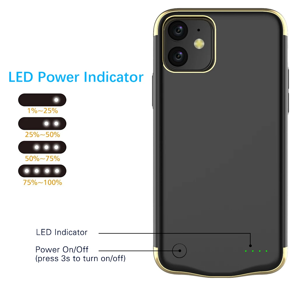 Для iPhone 11 6,1 дюймов зарядное устройство чехол 6000 мАч внешнее резервное зарядное устройство power Bank чехол для батареи телефона защитный ковер