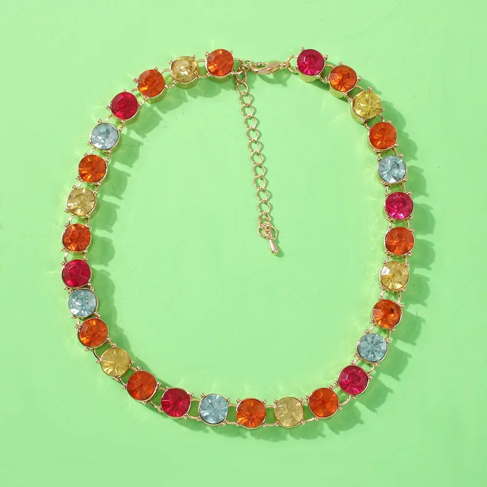 

Bohemia Colorful Rhinestone Charm Necklace Chokers Girls Elegant Luxury Big Crystal Statement Jewelry Wedding Necklaces Gifts