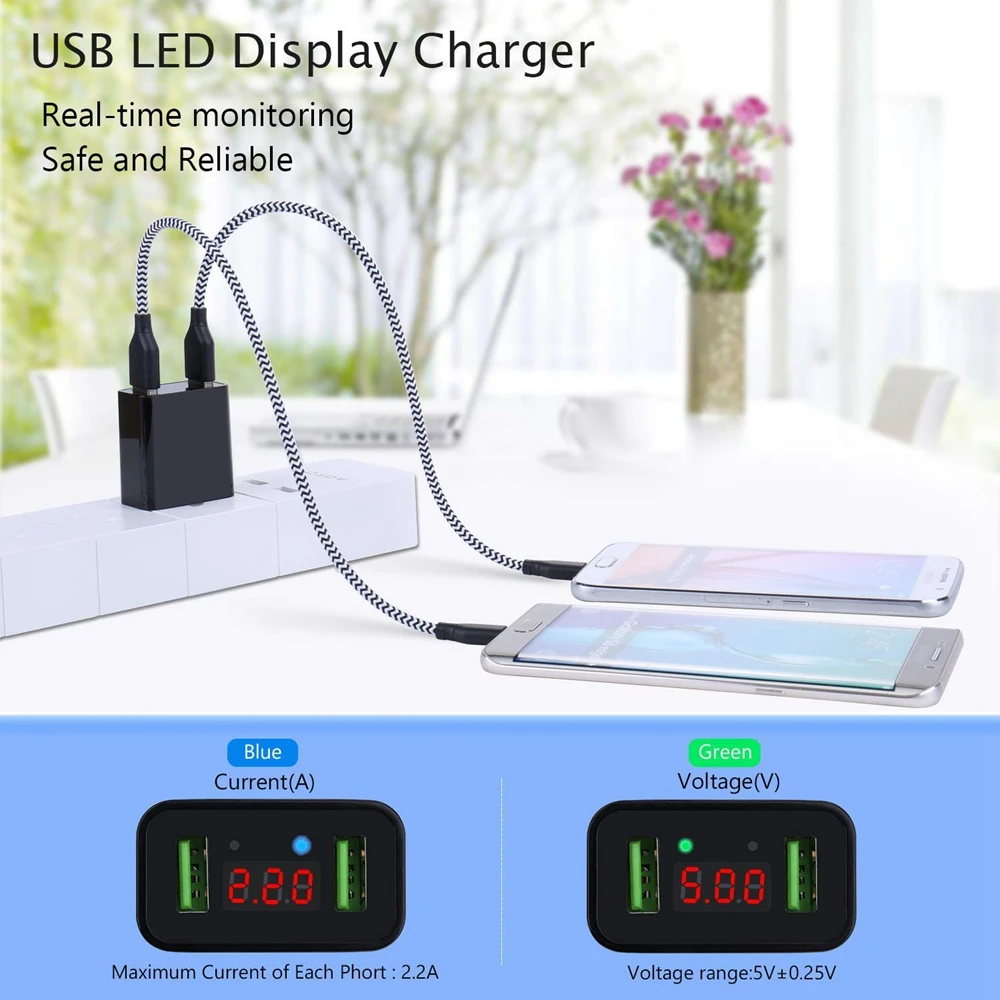 USB зарядное устройство светодиодный цифровой дисплей 2 usb порта Быстрая Зарядка адаптер для iPhone Max 2.2A для samsung телефон США ЕС вилка настенное зарядное устройство s