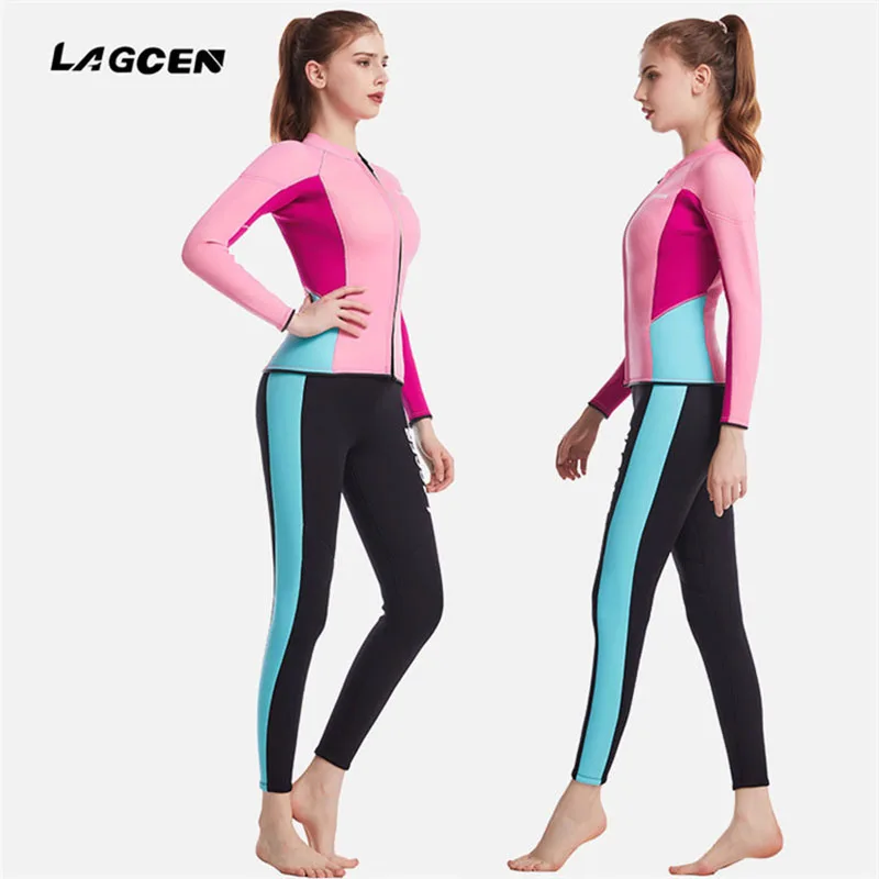 LAGCEN 2.5mm Neoprene Wetsuit Women Long Sleeve Scuba Diving suit Female Surfing Snorkeling 2 Pieces Set Winter Thermal Swimsuit diving suit