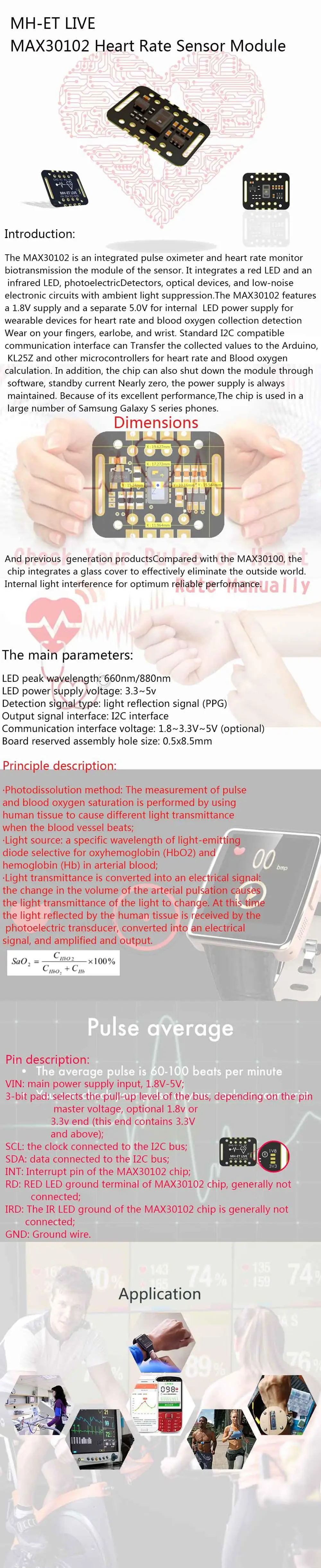 MH-ET LIVE MAX30102 датчик частоты сердечных сокращений модуль обнаружения пульса крови тест на концентрацию кислорода для Arduino ультра-низкая мощность