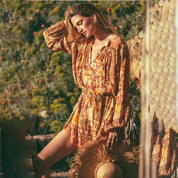 

Summer Beach Dress Ladies Swimwear Womens Wear Women Cover Loose Long Sleeve Swimsuits With Skirt Flower Print Acetate Sierra