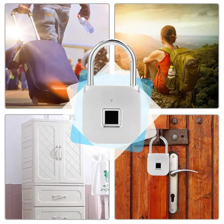 

Zinc Alloy Smart Fingerprint Waterproof Padlock LED Door Lock Security Keyless Latch