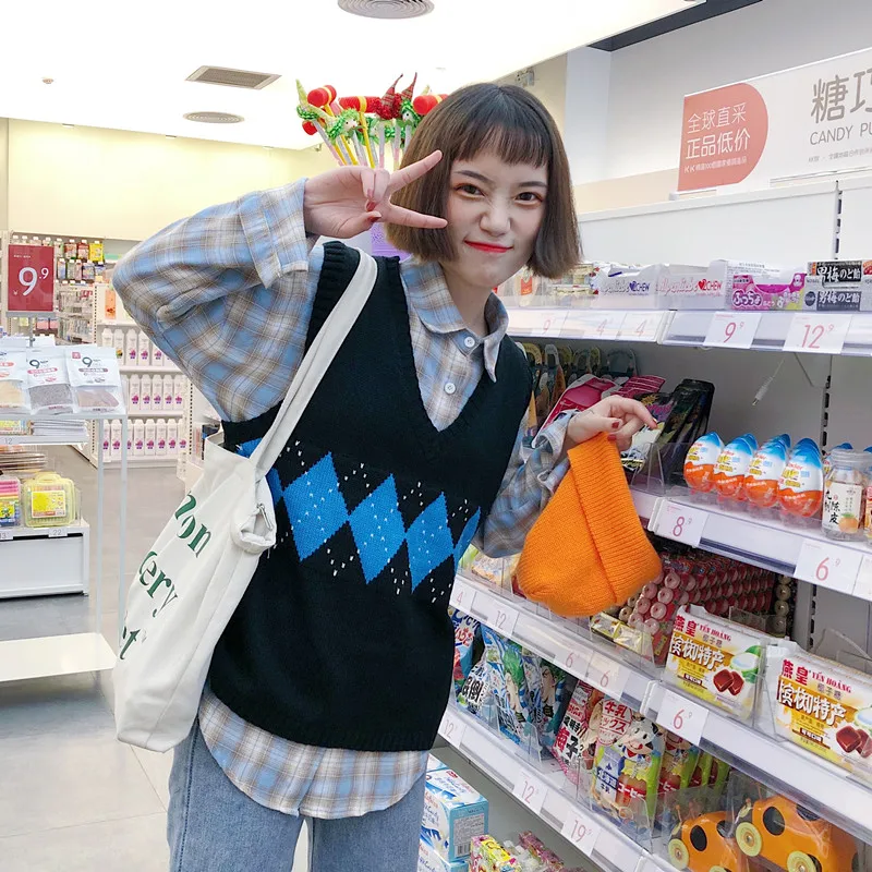 Жилеты женские с v-образным вырезом в полоску Kawaii Harajuku корейский стиль трикотажные студенческие простые универсальные повседневные женские пуловеры шикарные Горячие