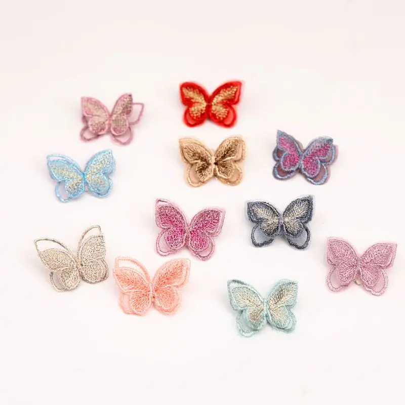 10pcs Double Layers Organdy Butterfly Patch Embroidery Cloth Stickers Bride Veil Accessories Sew On Patch For Clothes