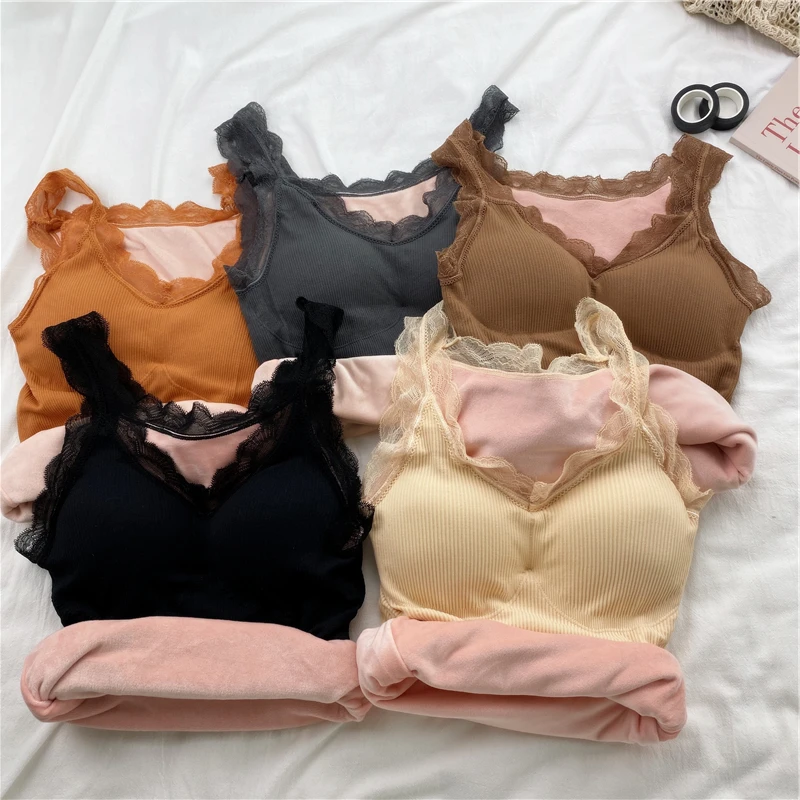 Зимнее теплое термобелье Cami, женское регулируемое кружевное нижнее белье с v-образным вырезом, плотный базовый жилет без рукавов, для девочек, большой размер, облегающий корсет