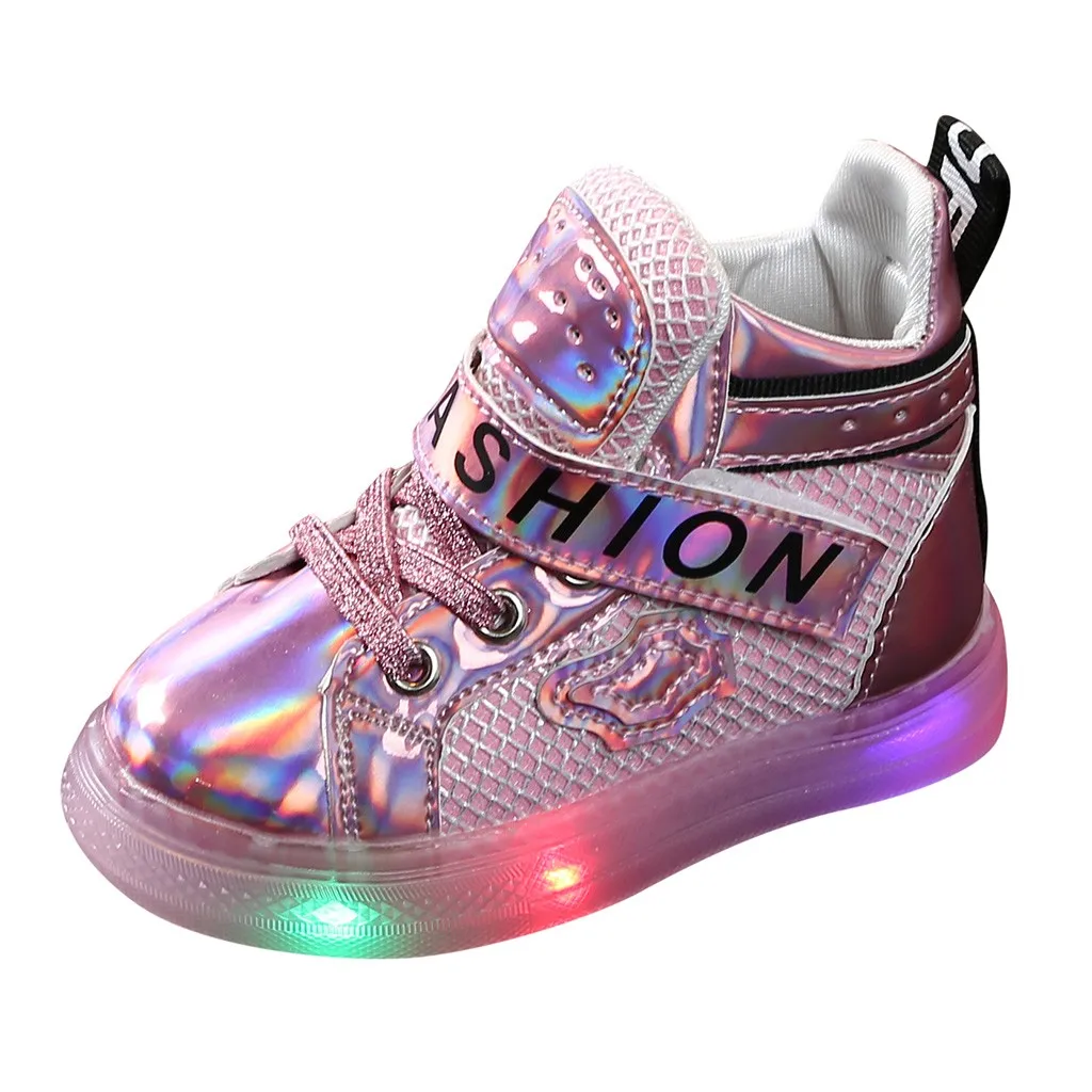 Muqgew Children Girls Light Shoes Kids Bling Led Luminous Sport Sneakers For Girl Autumn Winter Short Boots Booties Shoes - Цвет: Розовый