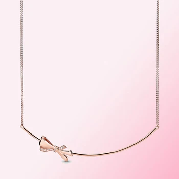 

2019 100% 925 Sterling Silver Classic Rose Bow Necklace Pendant Necklace Women Charm Fashion Personality Jewelry Free Shipping