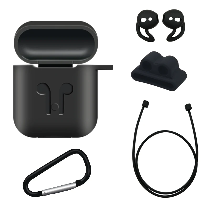 5 in 1 black Мягкий силиконовый чехол для Airpods для Air Pods, противоударный защитный чехол для наушников, водонепроницаемый чехол для iphone 11, аксессуары для гарнитуры - Цвет: 5 in 1 black