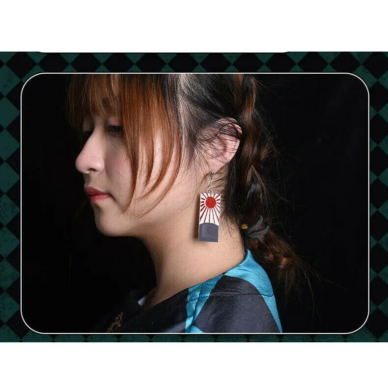 Anime Demon Slayer Kimetsu no Yaiba Tanjiro Kamado Earrings Costume Cosplay Prop 1Pair Ear Ring Ear stud Accessores Gifts