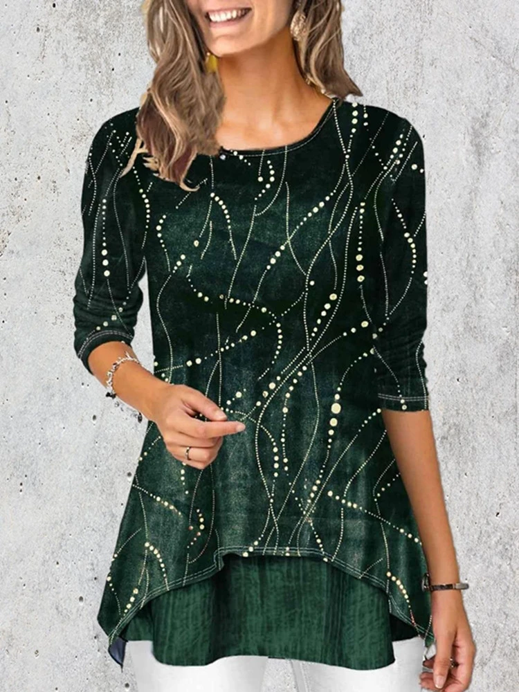 

Three Quarter Sleeve T Shirt Women Autumn Winter 2020 Stylish Printed Tshirt Oversize Womens Clothing Casual Tops and Tees S-5XL