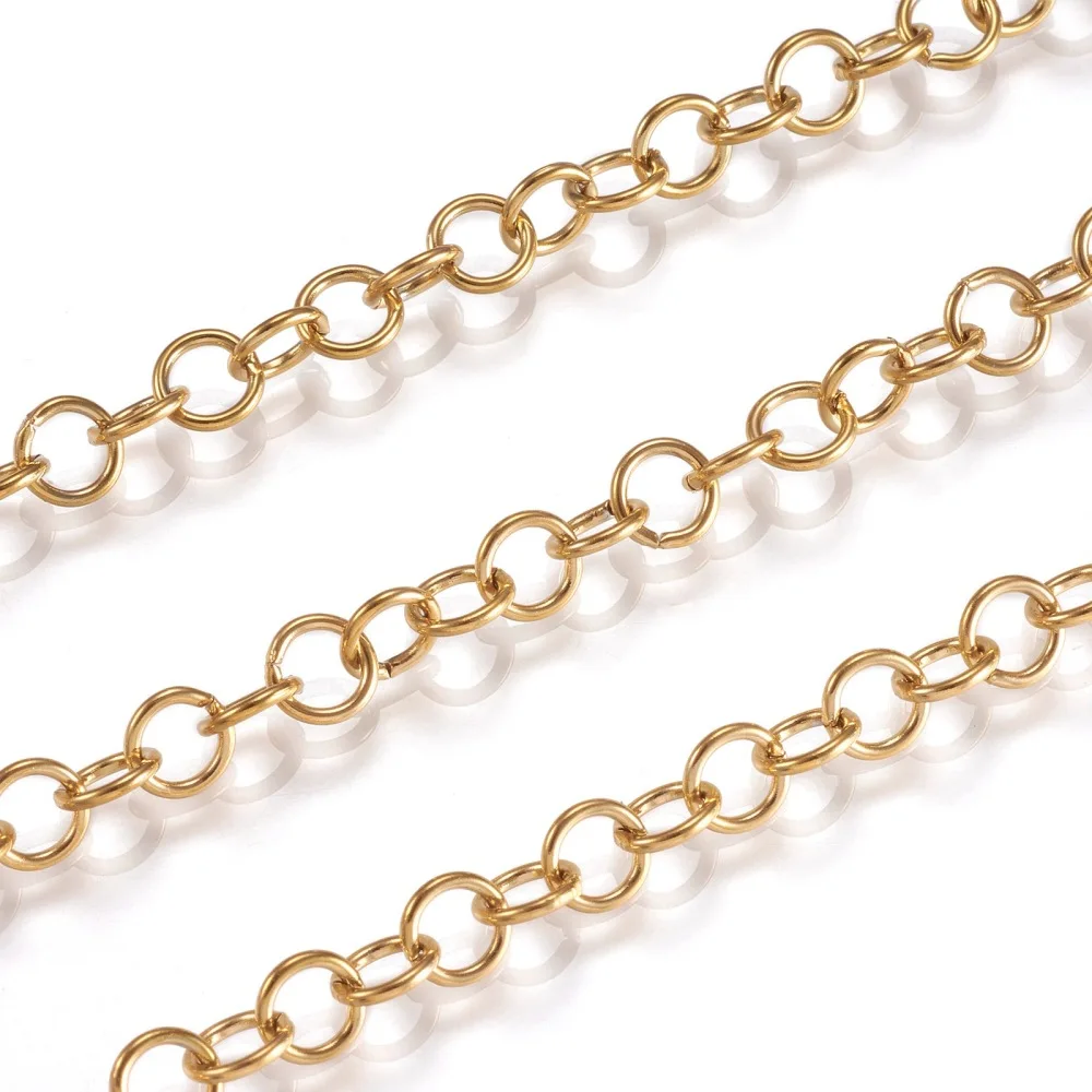 20m/roll 5x0.8mm 304 Stainless Steel Cable Chains Link Chain Unwelded Golden Color for DIY Bracelet Jewelry Making Accessories