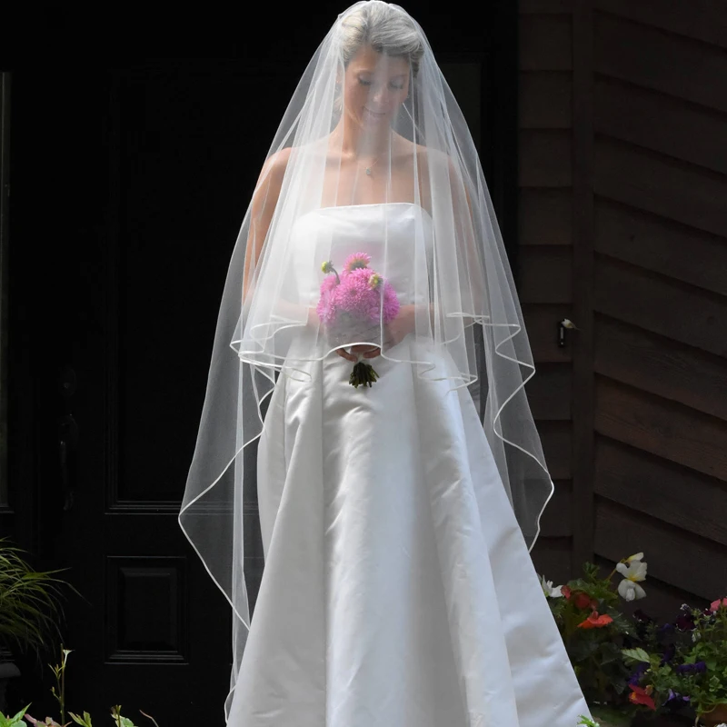 

One Layer Long Wedding Veil With Ribbon Edge 2020 White Soft Tulle Bohemia Bridal Accessories Hair Decoration For Women