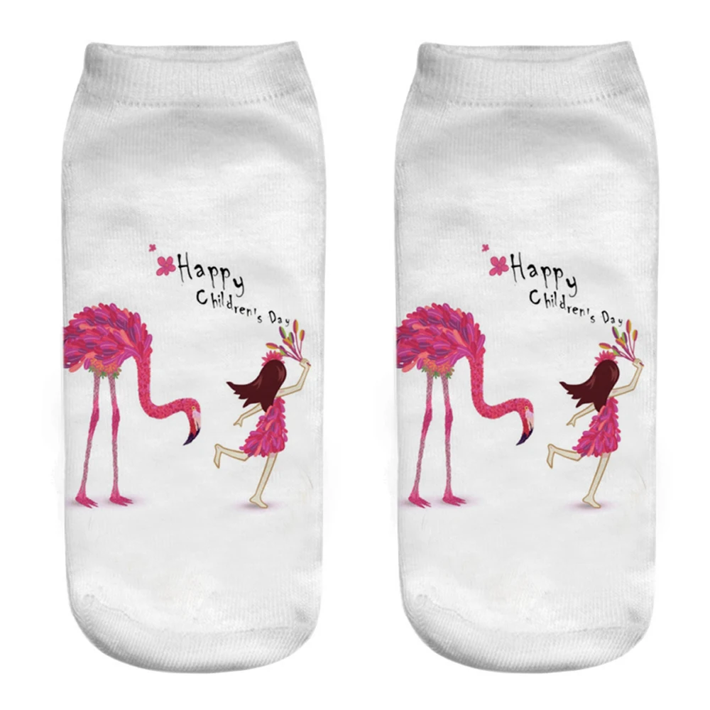 Lustige 3D Gedruckt Niedlichen Cartoon Flamingo Kurze Knöchel Socken für Neue Mädchen Bunte Chaussettes Femme Dropship – Detail 9