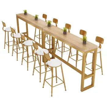 

Milk Tea Shop Bar Solid Wood Against Wall Bar Table And Chair Home Creative Marble Window High Foot Bar Table And Chair