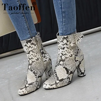 

Taoffen 2020 Ladies High Quality Office Work Ankle Boots Snakeskin Pattern Buckle Zipper Stylish Shoes Women Footwear Size 35-43