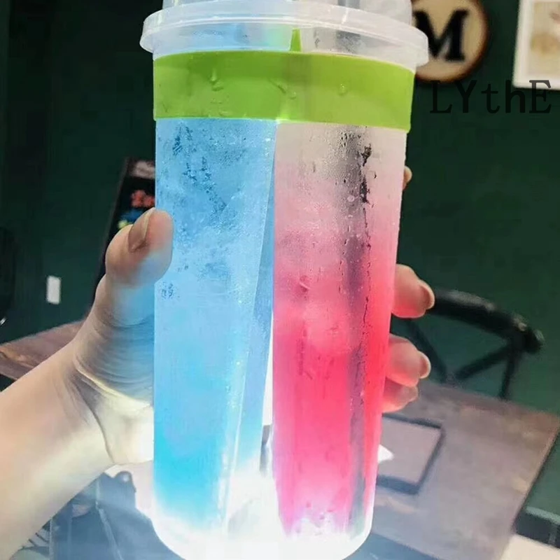 Description Picture 4 of item10Pcs 700ml Disposable Plastic Cups with Lids Double Grid Thicken Cup Couple Sharing Drinking Cup for Bubble Tea Boba Smoothie