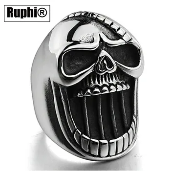 

Stainless steel polished vintage silver color skull charm finger ring men's jewelry Bottle Opener