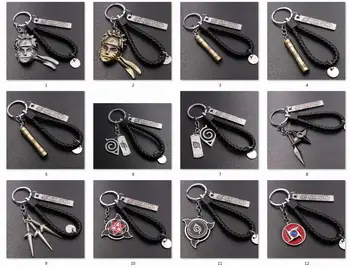 

23 style Naruto Uzumaki Naruto Konoha Logo Anime black lerther rope Keychain Character Accessories Metal Keychain