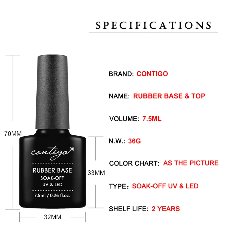 CONTIGO Latest Base and Top Coat for Gel Polish 7.5ml Rubber Base Gel Semi Permanent uv Varnish Manicure No-wipe Top Gellac Matt