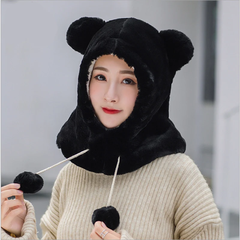 PLOERMIN новые милые Мультяшные уши Skullies Beanies кроличий мех вязаные шапки зимние толстые теплые мягкие Твердые крышки Зимние женские шапки