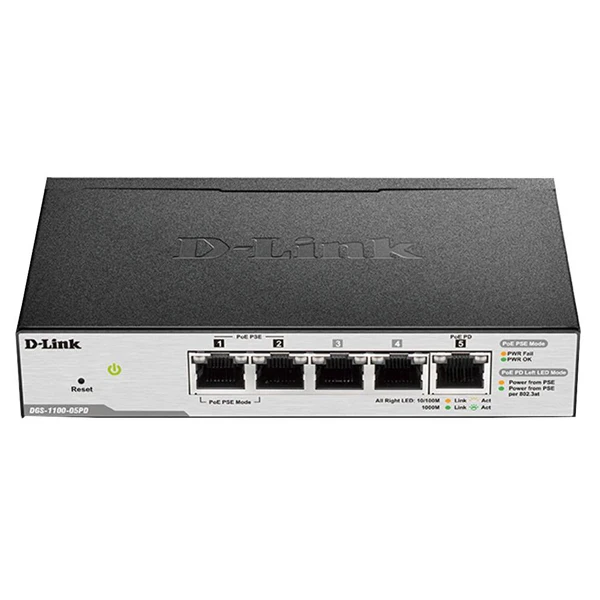 Шкаф переключения D-Link Легкий Смарт-DGS-1100-05PD 5 см соответствует стандартам RJ45 10