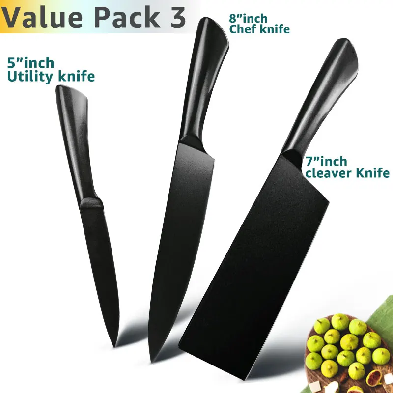 Value pack set 3 Кухонный нож, поварские ножи, 5, 7, 8 дюймов, нержавеющая сталь, 440c, нож для мяса, Santoku, универсальный, для приготовления пищи, антипригарное покрытие, набор инструментов - Цвет: Value pack set 3