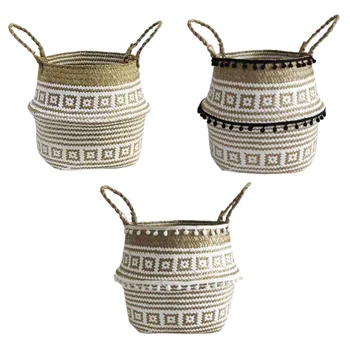 

Outdoor Portable Seaweed Woven Flower Basket Collapsible Storage Organizer Basket Hand-Woven Storage Baskets For Home Decoration