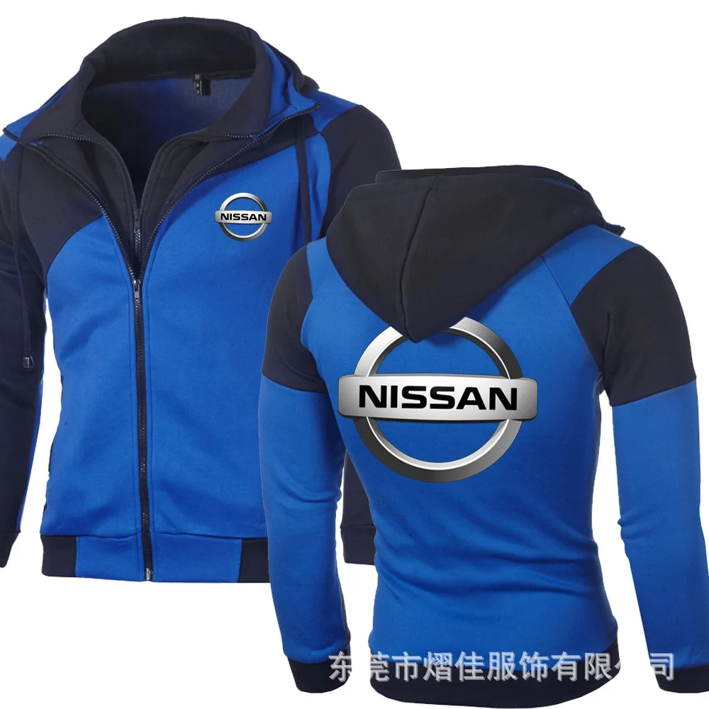 Мужская мода для NISSAN Повседневная Толстовка Спортивная повседневная куртка пальто хип-хоп двойная молния хлопок толстовка кардиган Q - Цвет: Синий