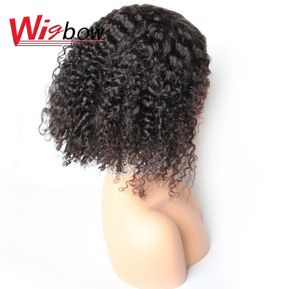 Бразильские кудрявые человеческие волосы на кружеве парики короткие кудрявые парики с челкой натуральный цвет волосы remy Wigbow волосы