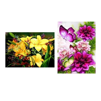 

2 Set Diy Diamond Painting - "Butterfly and Flower Pattern" Square Diamond & "Yellow Flower Pattern"Round Diamond