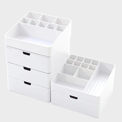 white set Коробка для хранения косметики ящик Рабочий стол туалетный столик губная помада уход за кожей ювелирные изделия пластиковая коробка для хранения пыли - Цвет: white set