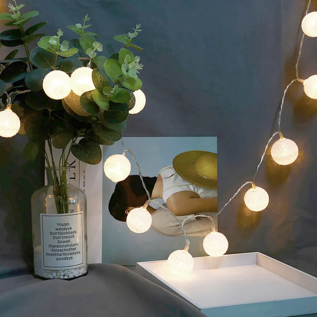 

Creative Cotton Ball String Lights 20 LED Cotton Fairy String Lights Home Decor
