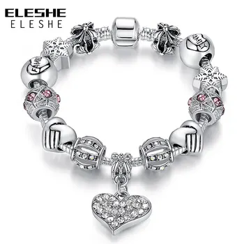 

ELESHE Luxury Brand Women Bracelet Silver Color Crystal Charm Bracelet for Women DIY Beads Bracelets & Bangles Jewelry Gift