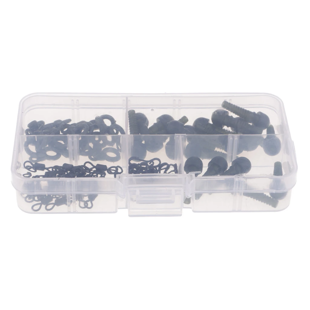 80pcs//set Quick Change Clips Carp Fishing Run Rings Rig Stops Tadpole Beads