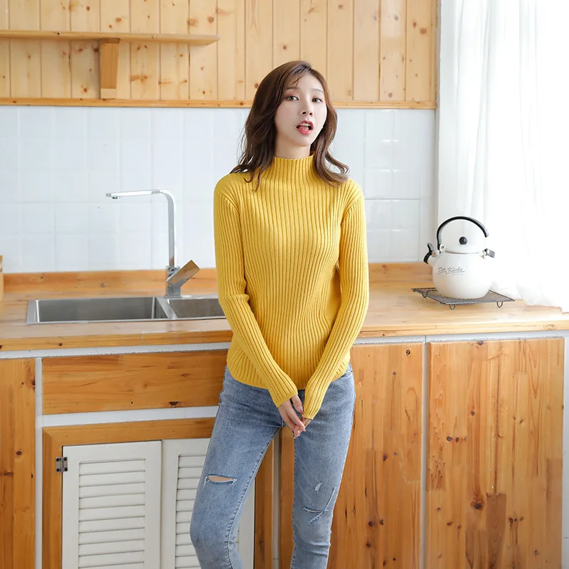 

Autumn And Winter New Women's Sweater Half High Collar Pullover Short Style With Slim And Thickened Long Sleeve BottomingSweater