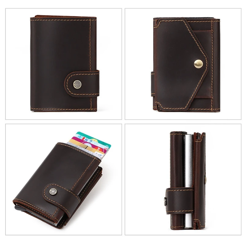 Superior New Man Vintage RFID Blocking Money Wallet Automatic Pop-up Credit Card Case Business Purse Cash Coin Pocket for Men
