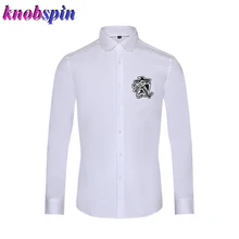 Модные принтованные мужские рубашки с длинным рукавом, тонкая сорочка homme, Фирменное Качество, чистый хлопок, деловые мужские рубашки, плюс размер XXL XXXL